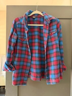 Patagonia Blue & Red Plaid Fleece Shirt Jacket